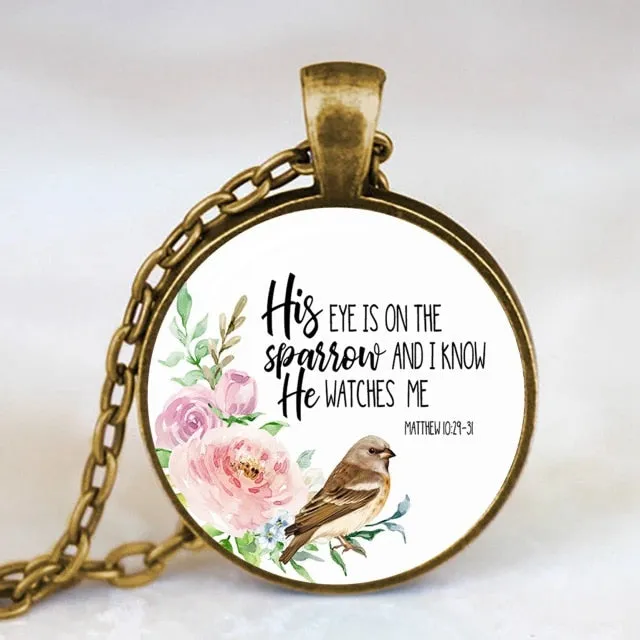 Antique Bronze Handmade Bible Verse Necklace Glass Dome Necklace Scripture Quote Jewelry Christian Party Mother Sister Gifts