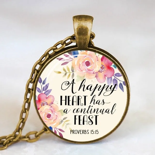 Antique Bronze Handmade Bible Verse Necklace Glass Dome Necklace Scripture Quote Jewelry Christian Party Mother Sister Gifts