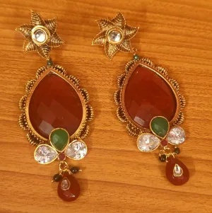 ANTIQUE GOLD MULTICOLOUR STONE KUNDAN LOOK DANGLERS