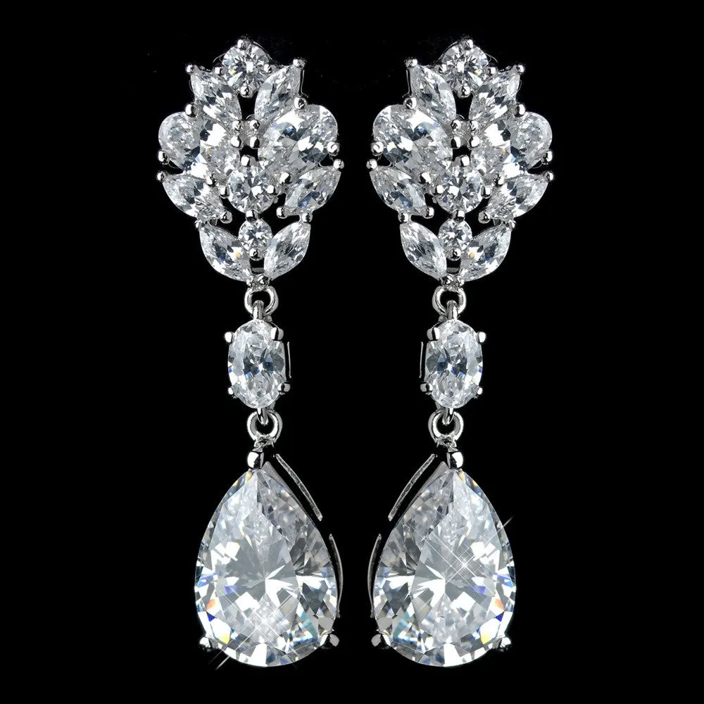 Antique Rhodium Silver Clear CZ Crystal Teardrop Earring 7783