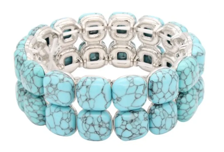 Antique Silver Turquoise Stretch Bracelet