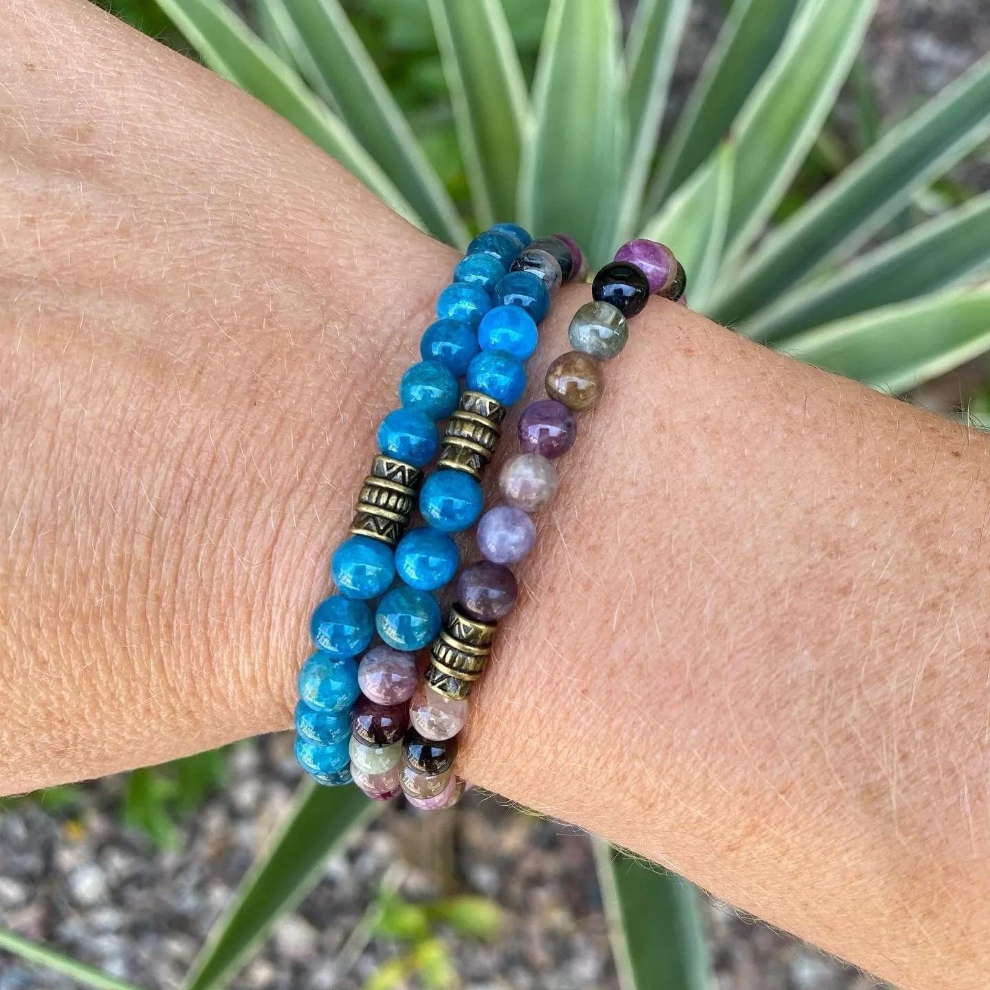Apatite & Watermelon Tourmaline Super Skinny Stacker Bracelet (5mm beads)