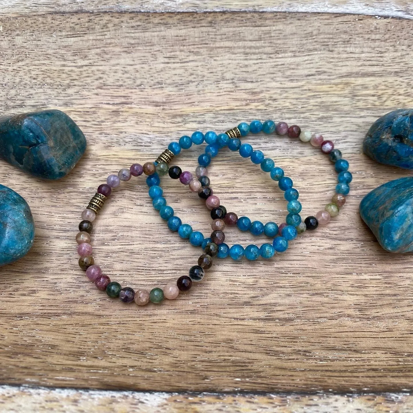 Apatite & Watermelon Tourmaline Super Skinny Stacker Bracelet (5mm beads)