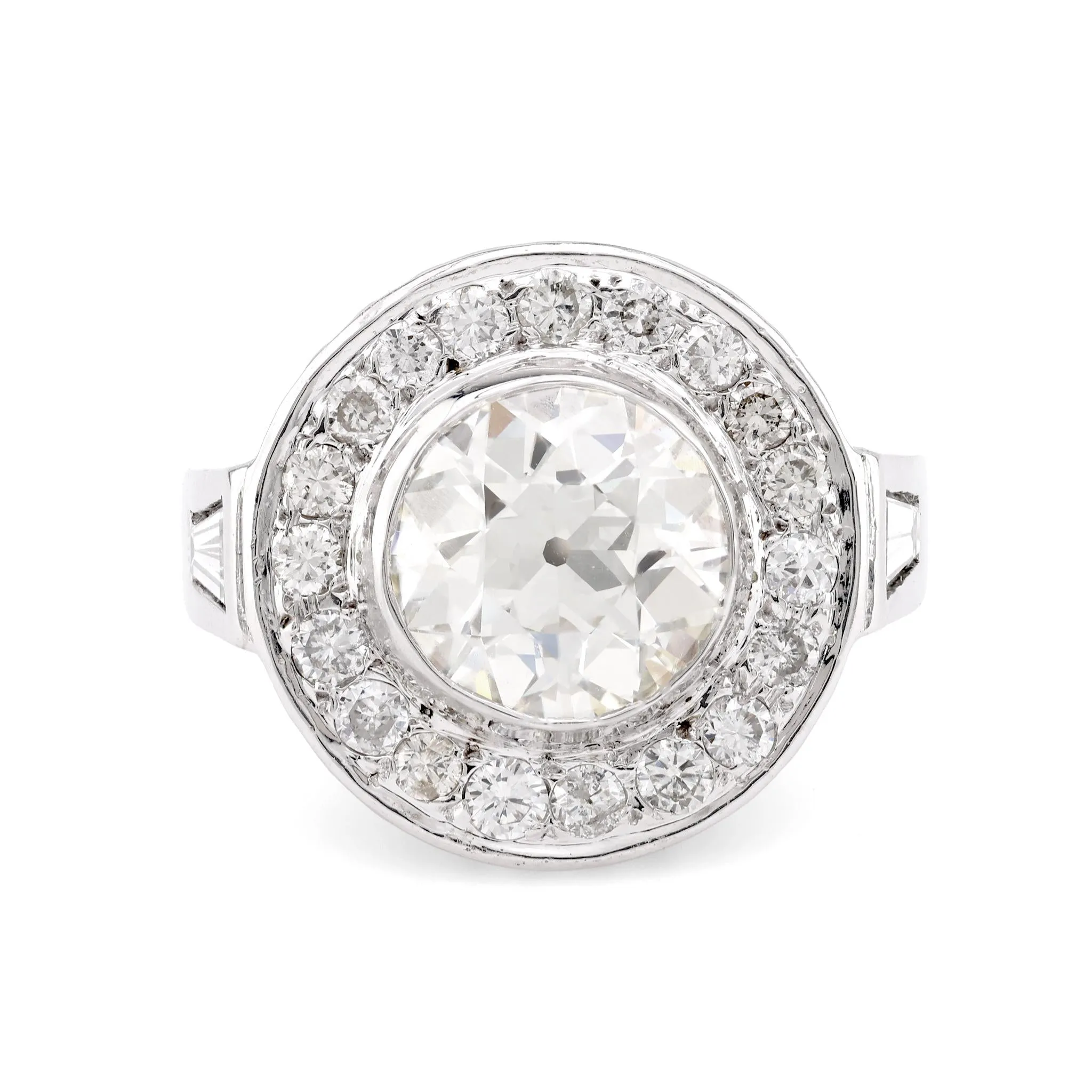 Art Deco Inspired GIA 3.10 Carat Old European Cut Diamond Halo Ring
