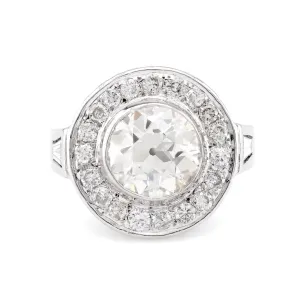 Art Deco Inspired GIA 3.10 Carat Old European Cut Diamond Halo Ring