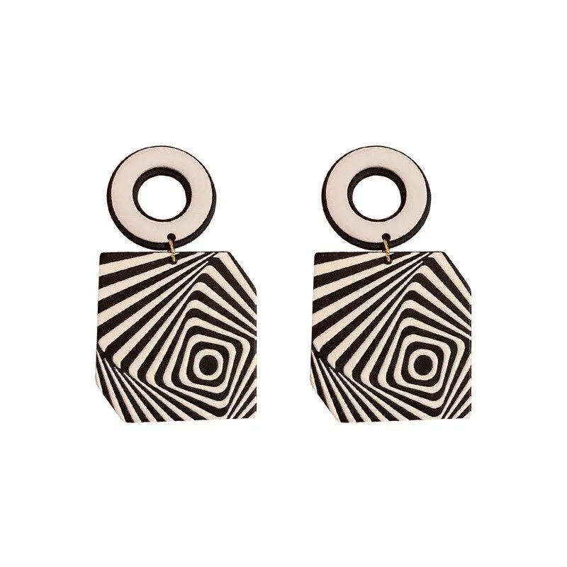 Artistic and Hypnotic Black And White Geometric Drop Earrings