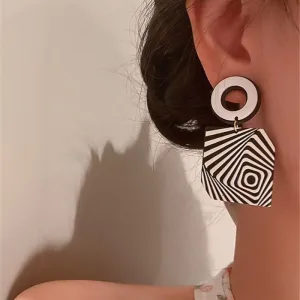 Artistic and Hypnotic Black And White Geometric Drop Earrings