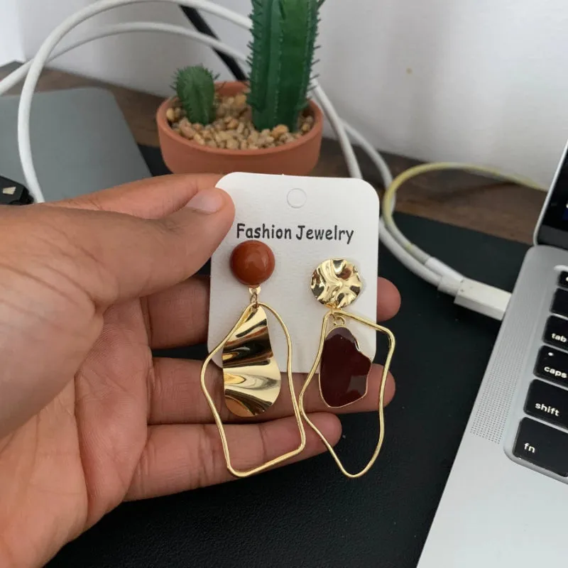 Artistic Irregular Geometric Hanging Asymmetrical Drop Earrings