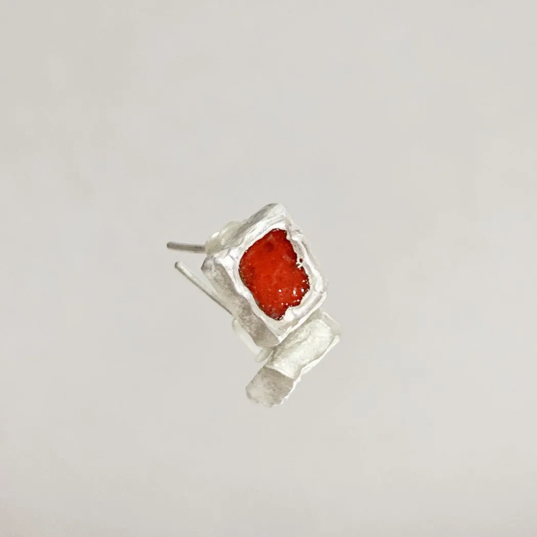 Artsy style Sterling Silver Hand Enameled Stud Earring