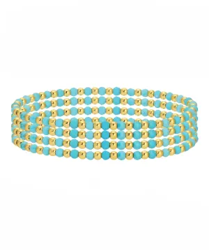 Assorted Stone and Beaded Bracelet - Turq w/Gold Accent