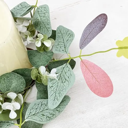 ATORSE® Candle Rings Desktop Eucalyptus Wreath for Front Door Dining Room Restaurant Double Color