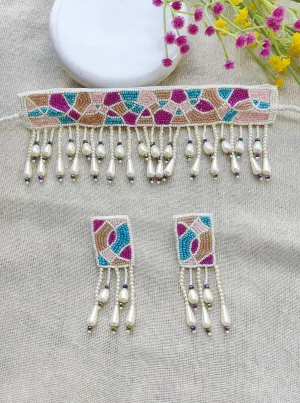 Ayra's Floral Fiesta: Multicolored Handcrafted Choker Set for Chic Celebrations