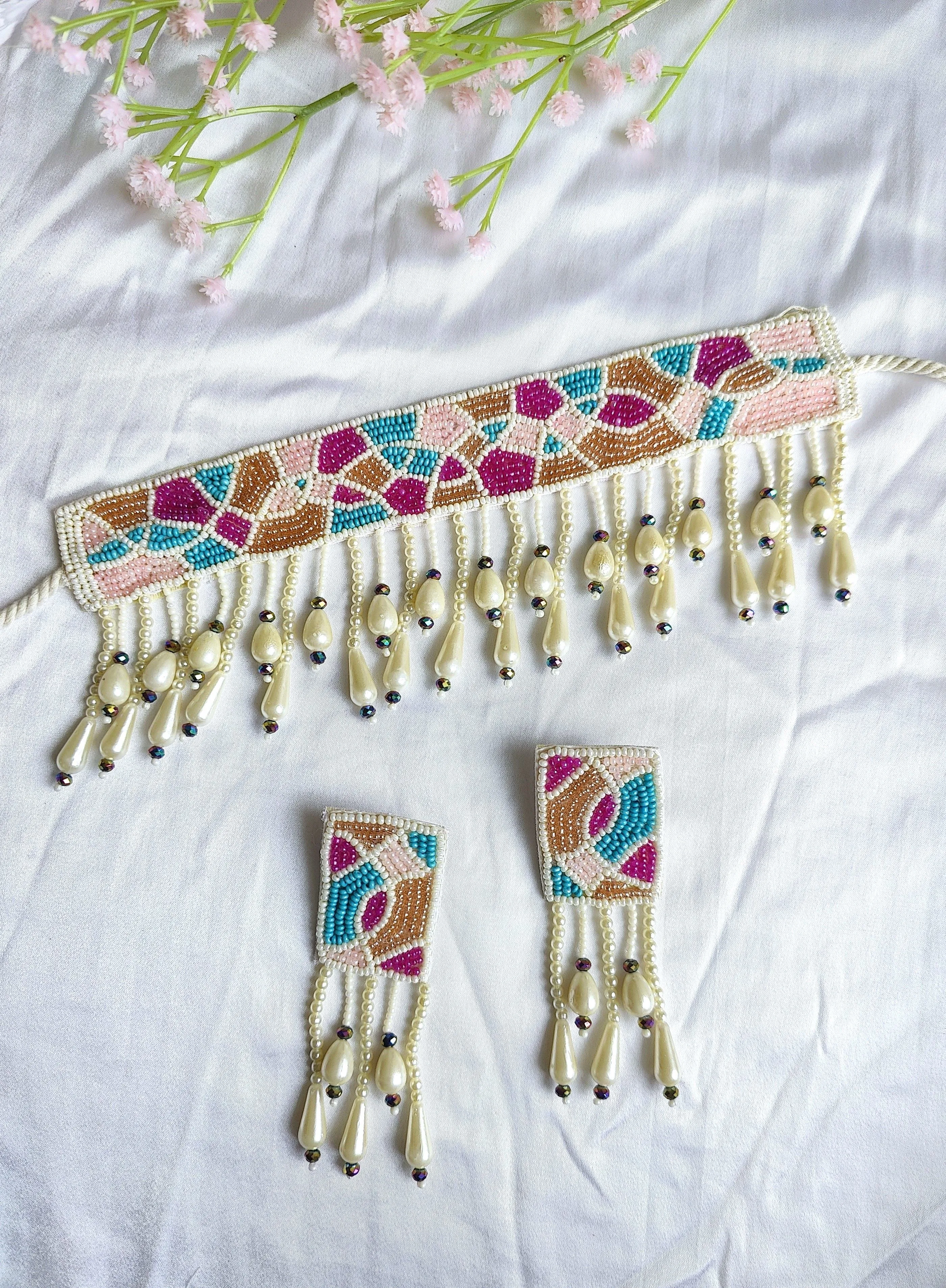 Ayra's Floral Fiesta: Multicolored Handcrafted Choker Set for Chic Celebrations