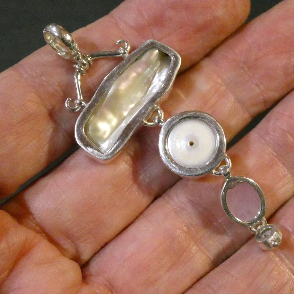 Baroque and Mabe Pearl Pendant with Kunzite, 925 Sterling Silver