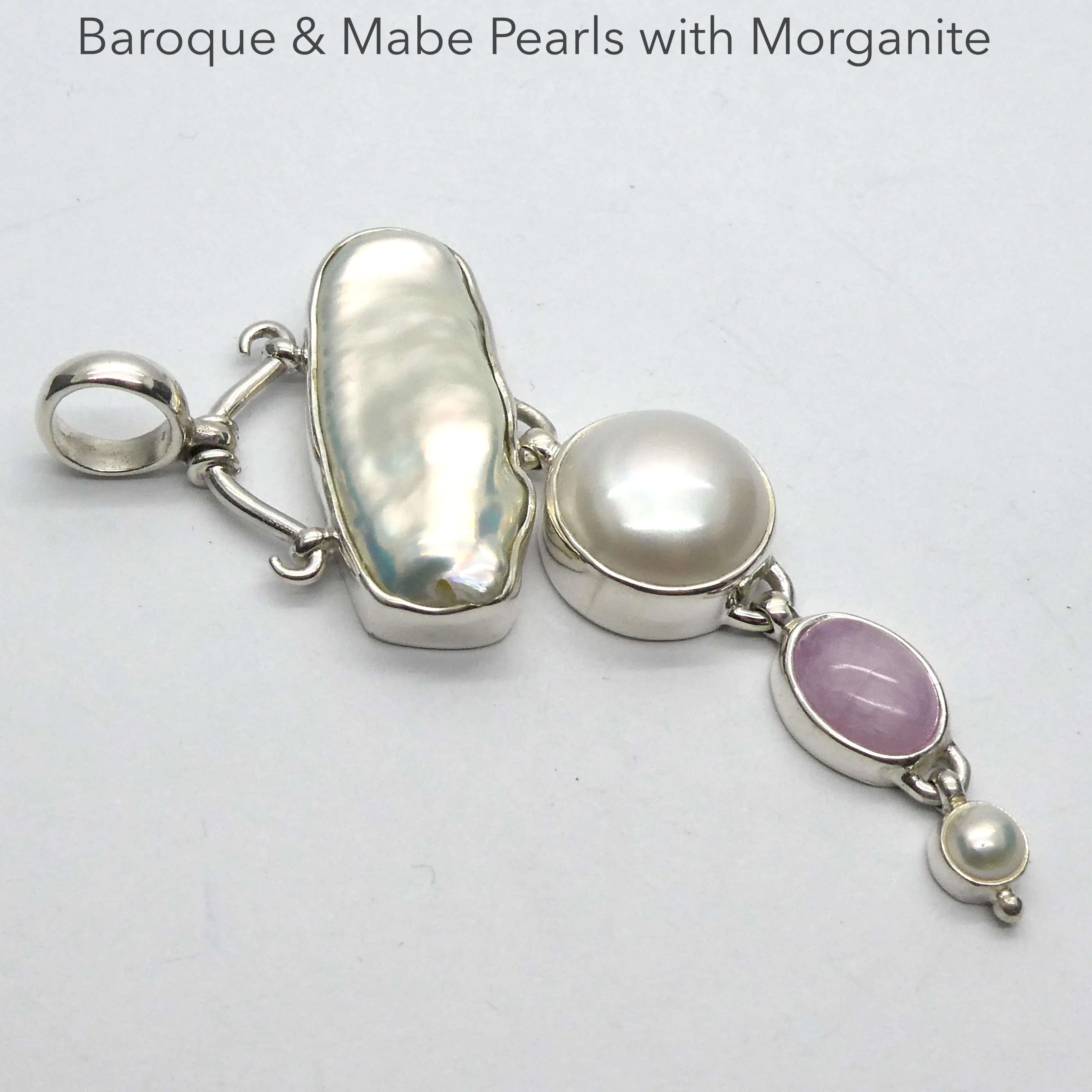 Baroque and Mabe Pearl Pendant with Kunzite, 925 Sterling Silver