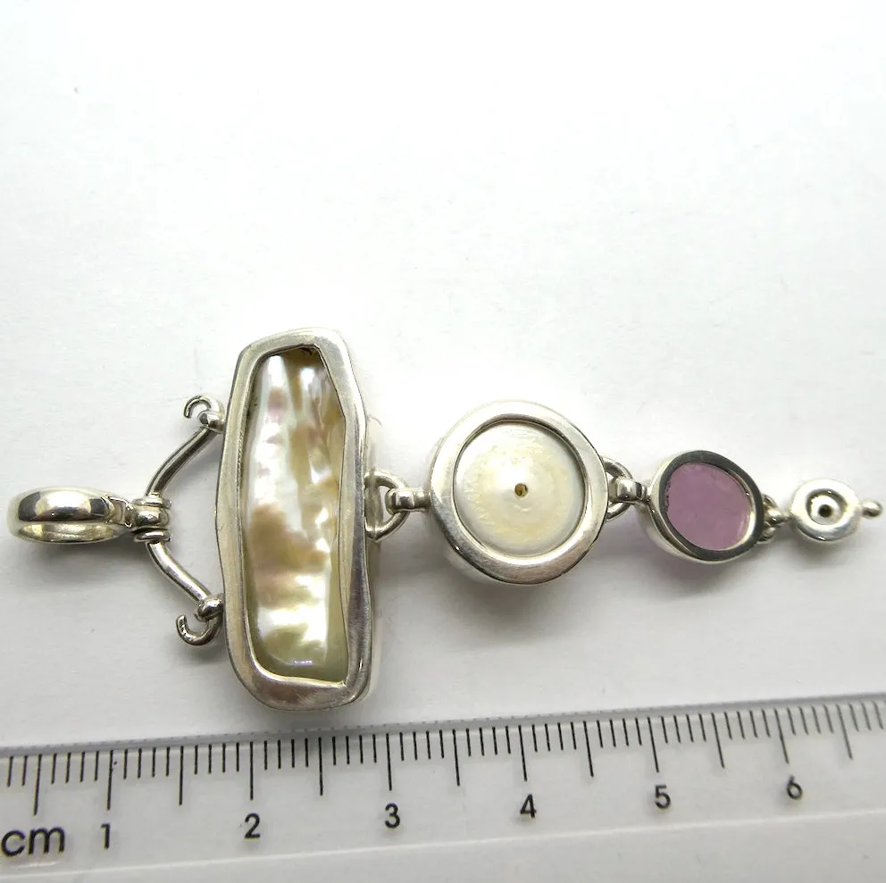 Baroque and Mabe Pearl Pendant with Kunzite, 925 Sterling Silver