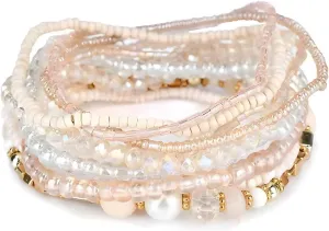 Beaded Bracelets for Women Stackable Bead Summer Rainbow Stack Boho Stetch Handmade Crystal Elastic Colorful Small Beaded Bulk Bracelets Womens Beaded Bracelet Jewelry Gift