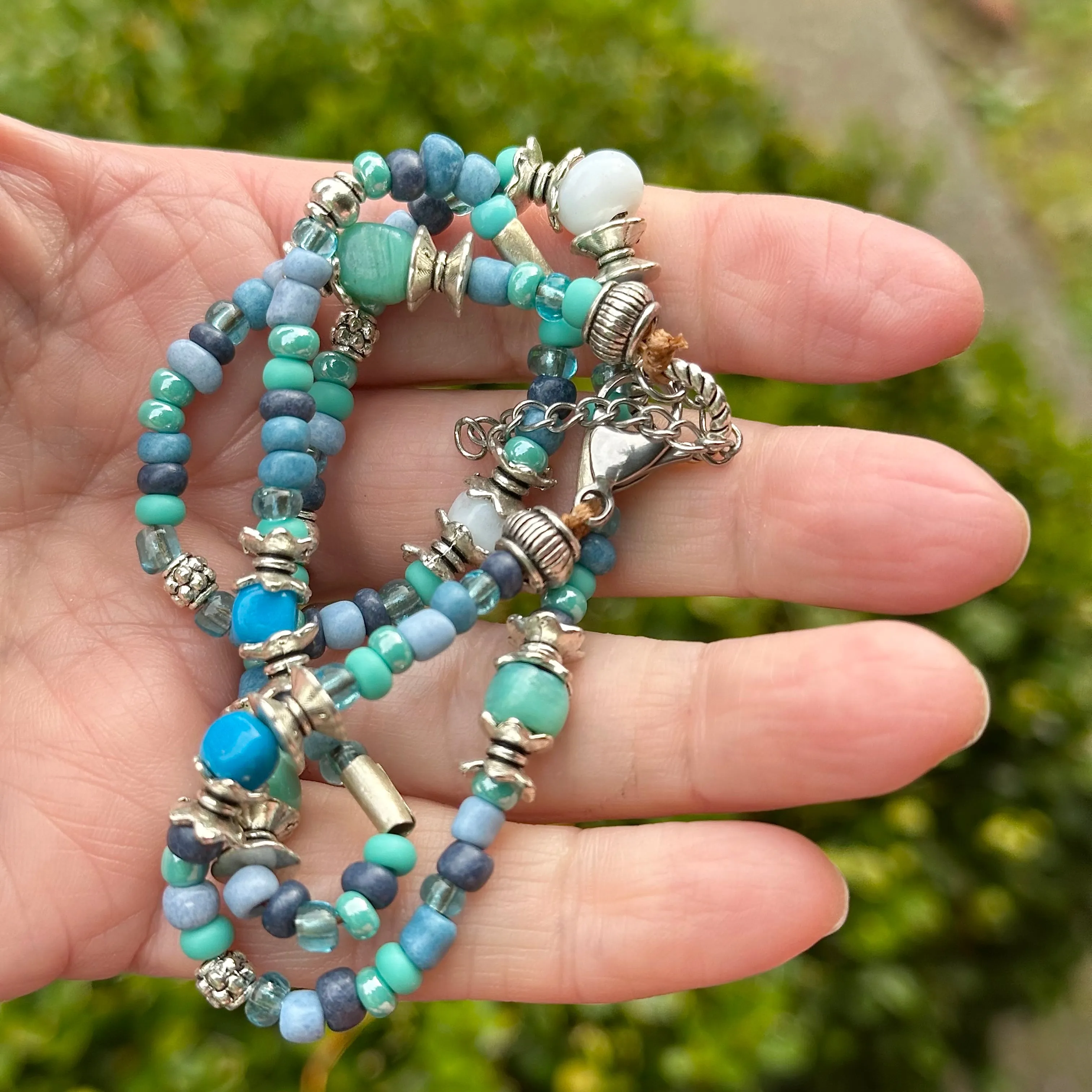 Beaded Choker Necklace Blues Turquoise