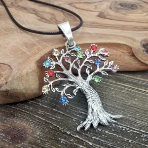 BESHEEK Silvertone and Rhinestone Tree Pendant Necklace? Handmade Hypoallergenic Boho Beach Gala Wedding Style Fashion Jewelry