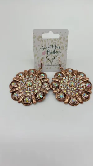 Big Bronze Rhinestone Concho Earring