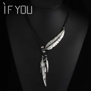Big Feather Shape Statement Pendant Choker Necklace For Women