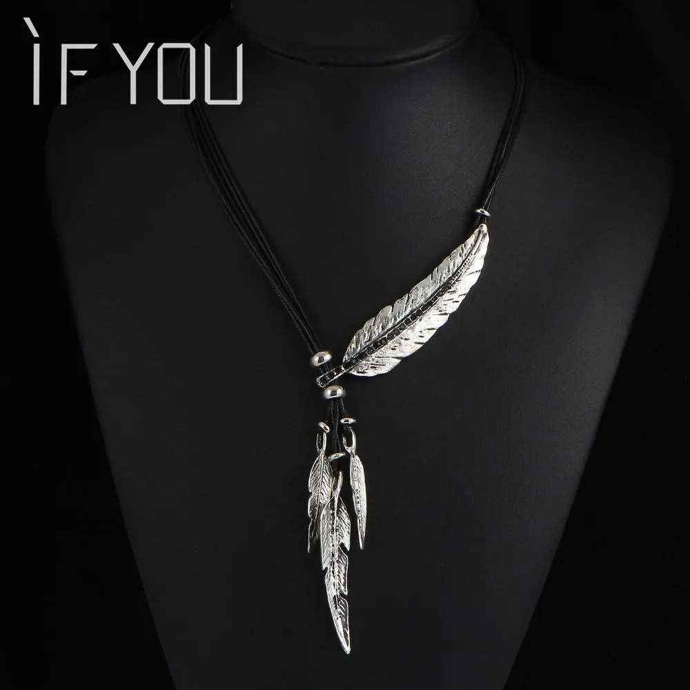 Big Feather Shape Statement Pendant Choker Necklace For Women