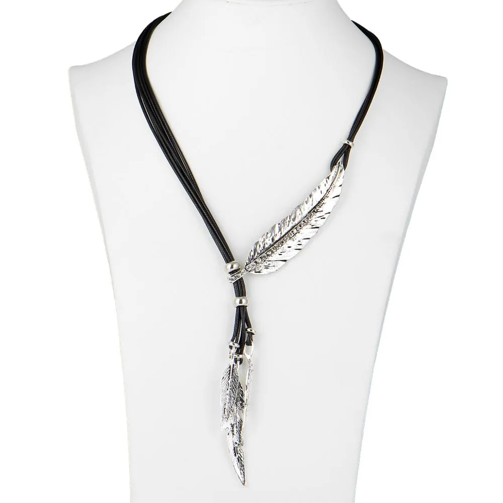Big Feather Shape Statement Pendant Choker Necklace For Women