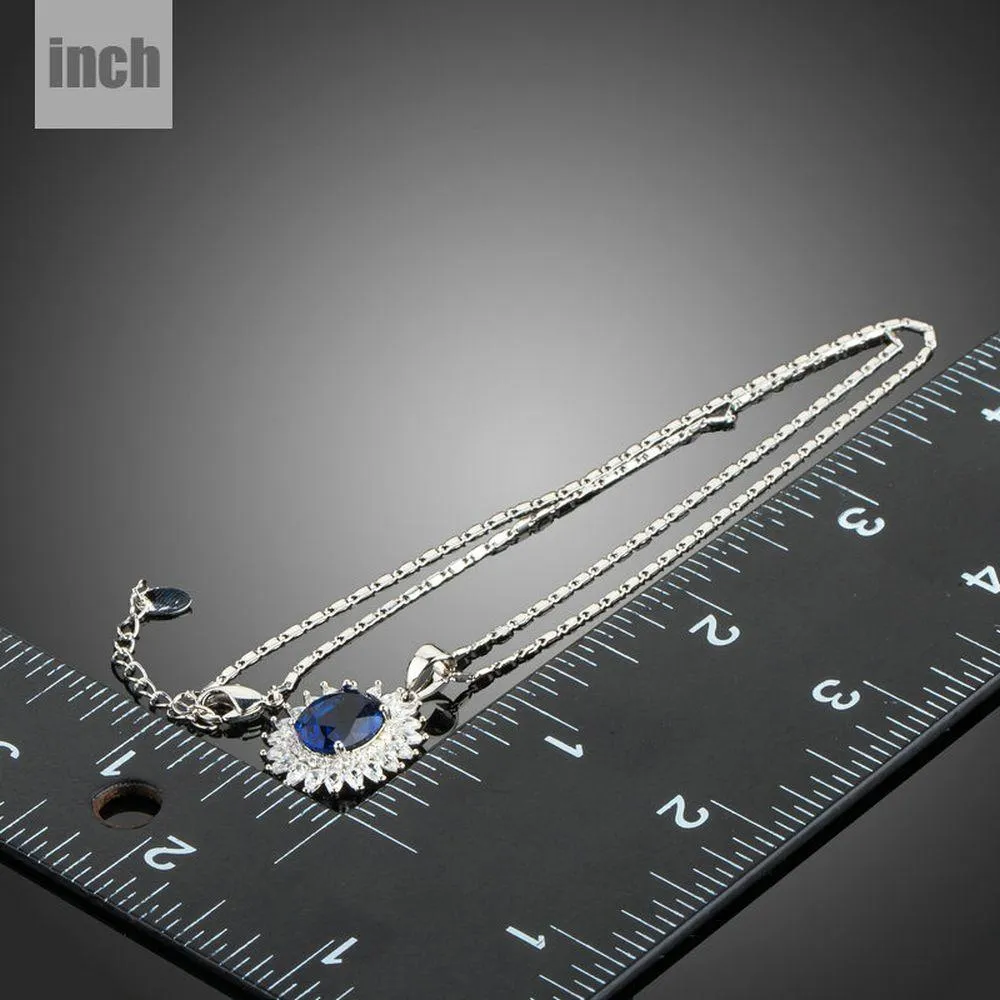 Big Round Blue Cubic Zirconia Necklace KPN0230
