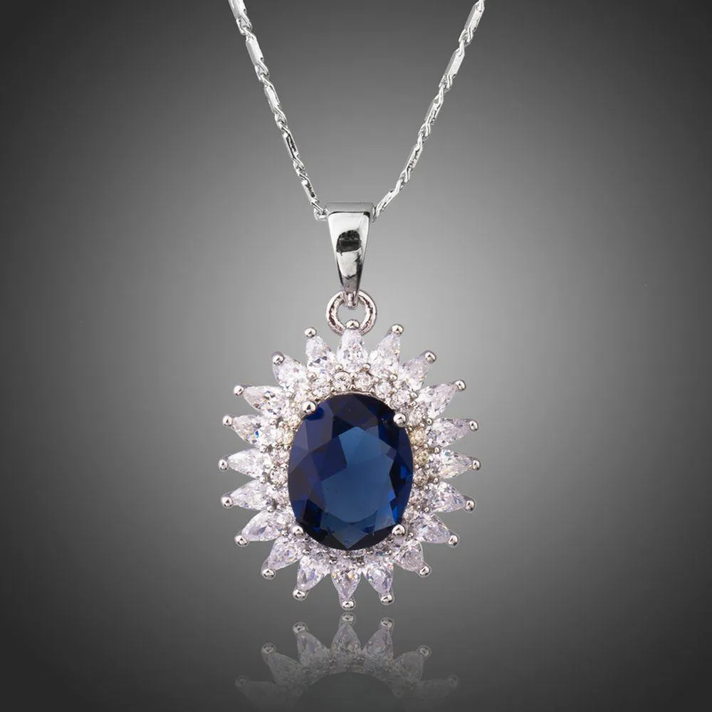 Big Round Blue Cubic Zirconia Necklace KPN0230