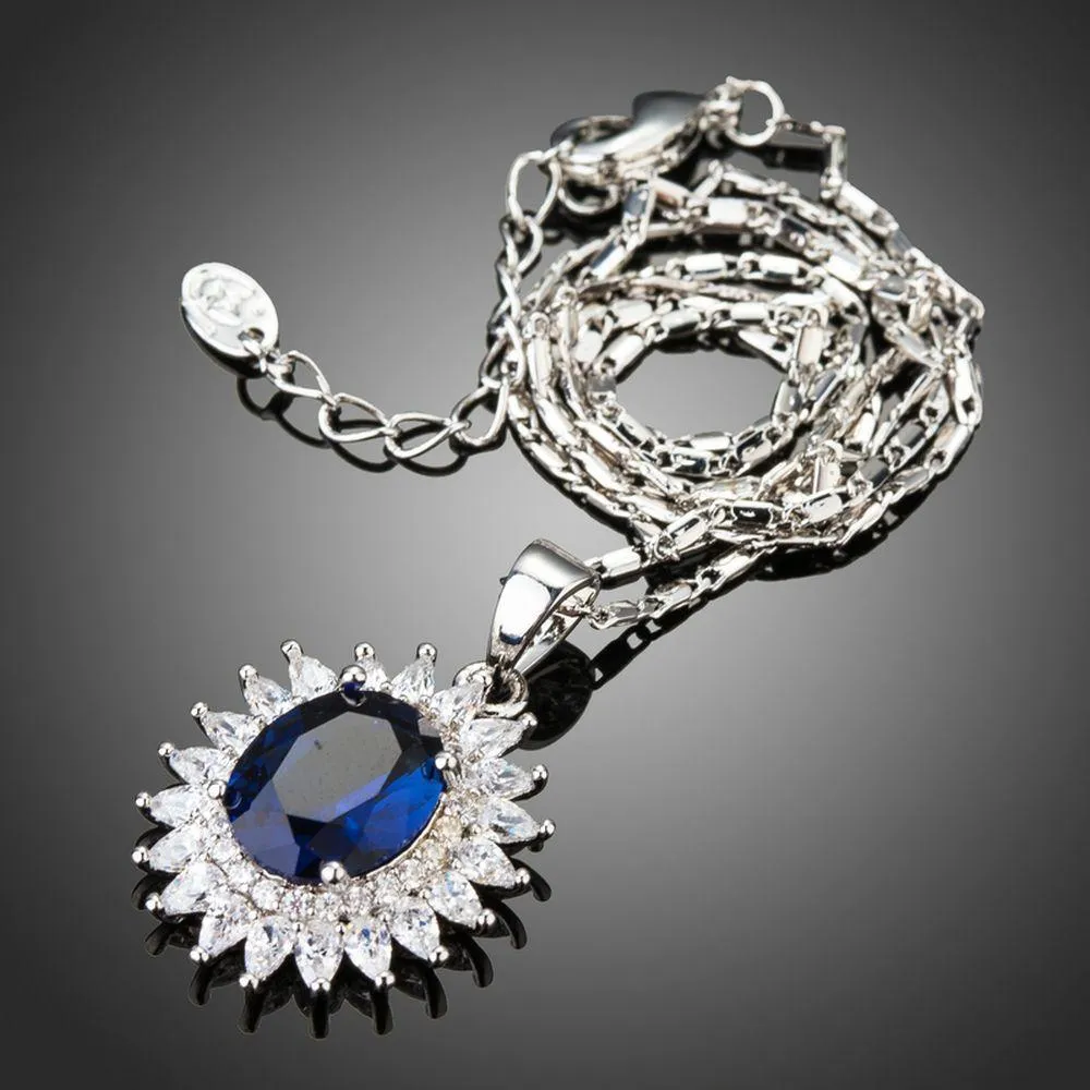 Big Round Blue Cubic Zirconia Necklace KPN0230
