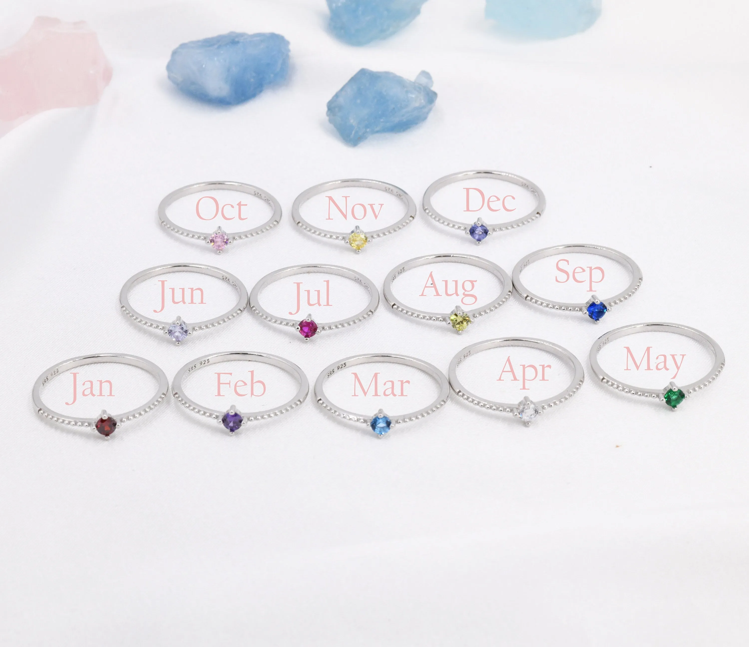 Birthstone CZ Ring in Sterling Silver, Silver or Gold, Delicate Stacking Ring, Nesting Band, Size US 6 - 8
