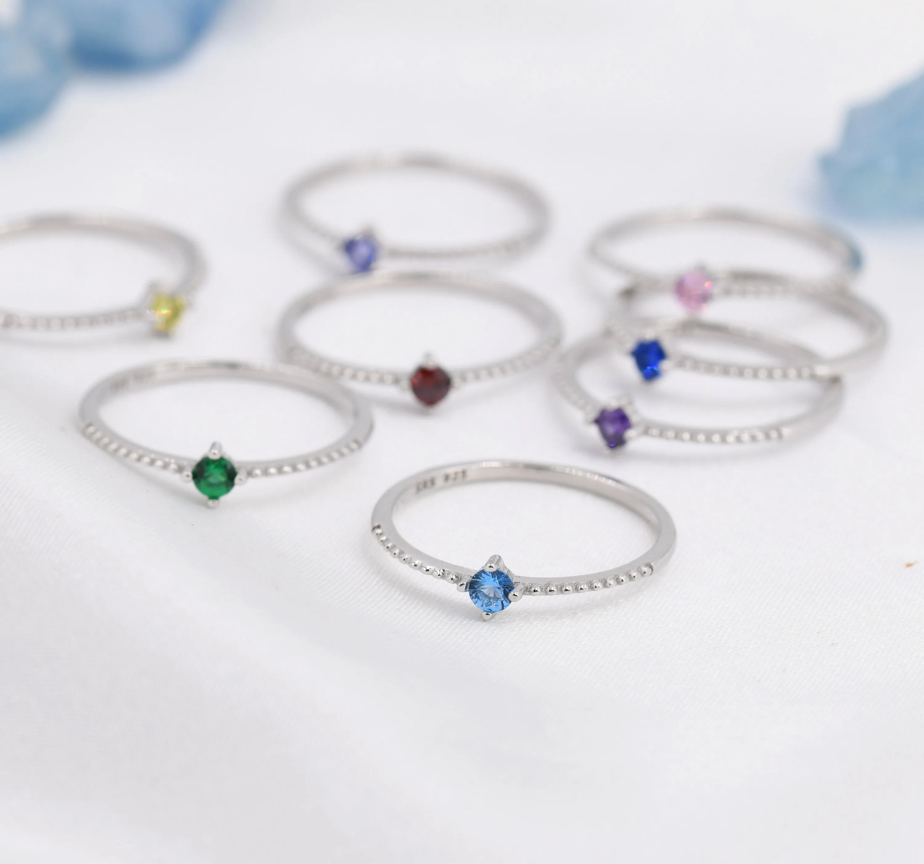 Birthstone CZ Ring in Sterling Silver, Silver or Gold, Delicate Stacking Ring, Nesting Band, Size US 6 - 8