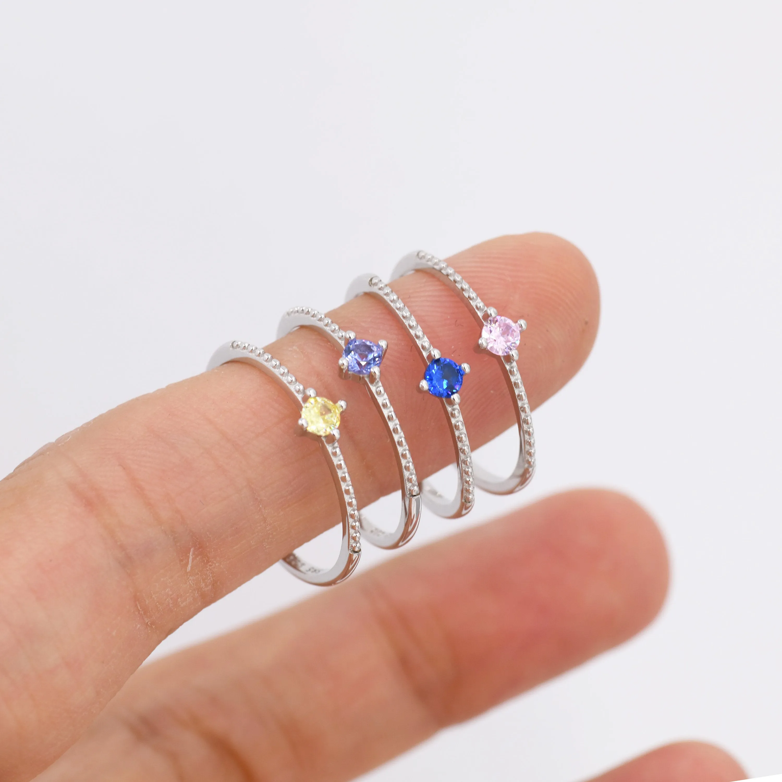 Birthstone CZ Ring in Sterling Silver, Silver or Gold, Delicate Stacking Ring, Nesting Band, Size US 6 - 8