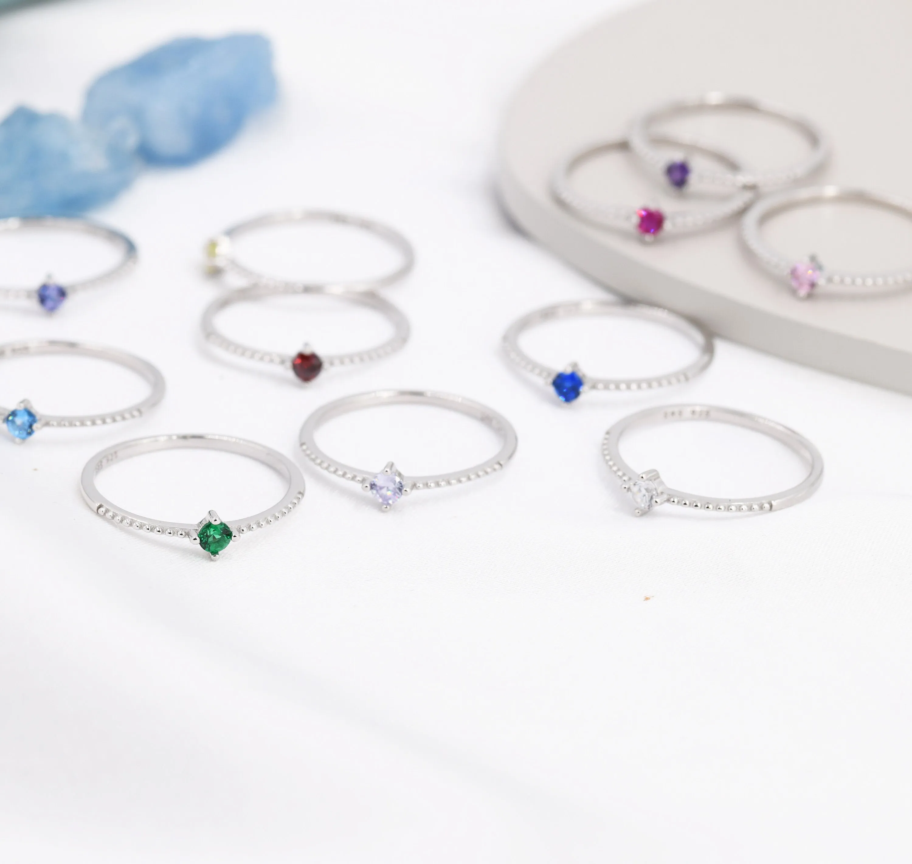 Birthstone CZ Ring in Sterling Silver, Silver or Gold, Delicate Stacking Ring, Nesting Band, Size US 6 - 8