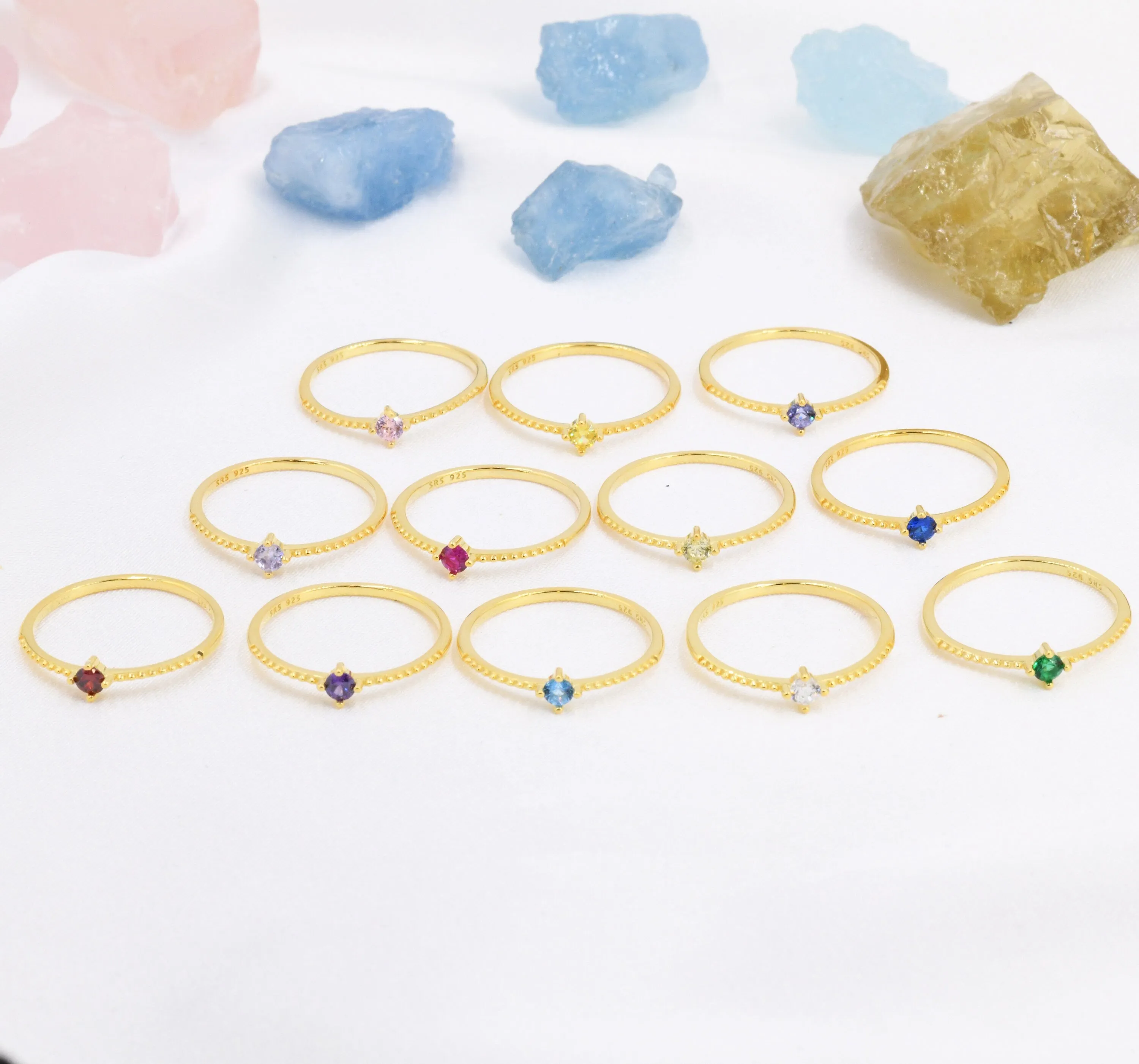 Birthstone CZ Ring in Sterling Silver, Silver or Gold, Delicate Stacking Ring, Nesting Band, Size US 6 - 8
