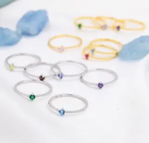 Birthstone CZ Ring in Sterling Silver, Silver or Gold, Delicate Stacking Ring, Nesting Band, Size US 6 - 8