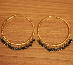 BLACK CRYSTAL GOLD LOOK HOOPS