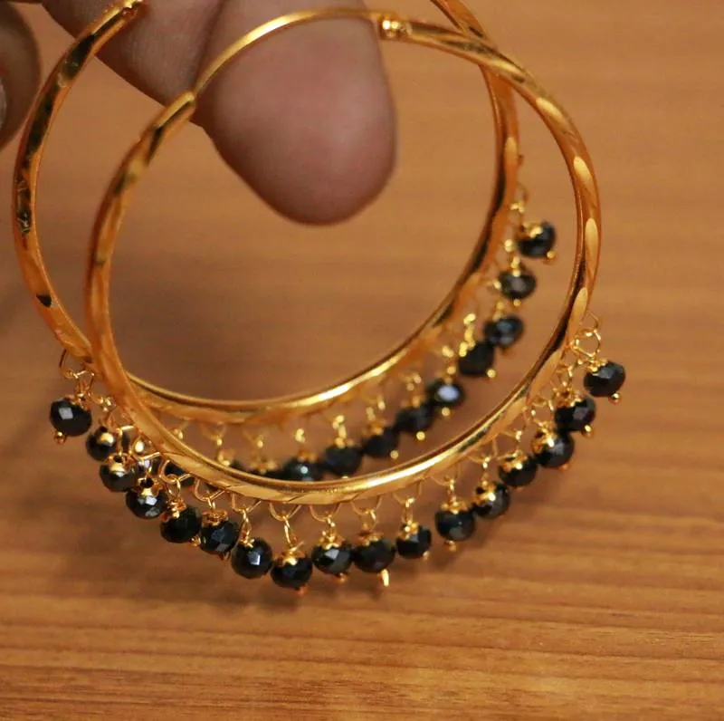 BLACK CRYSTAL GOLD LOOK HOOPS