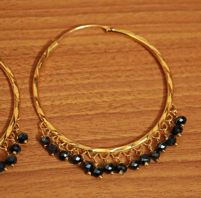 BLACK CRYSTAL GOLD LOOK HOOPS