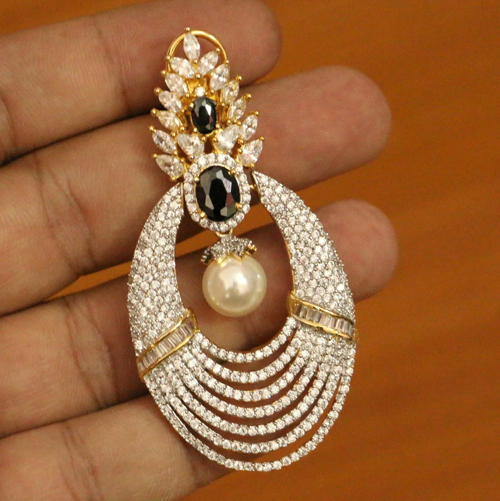 Black Diamond Look Pearl Danglers