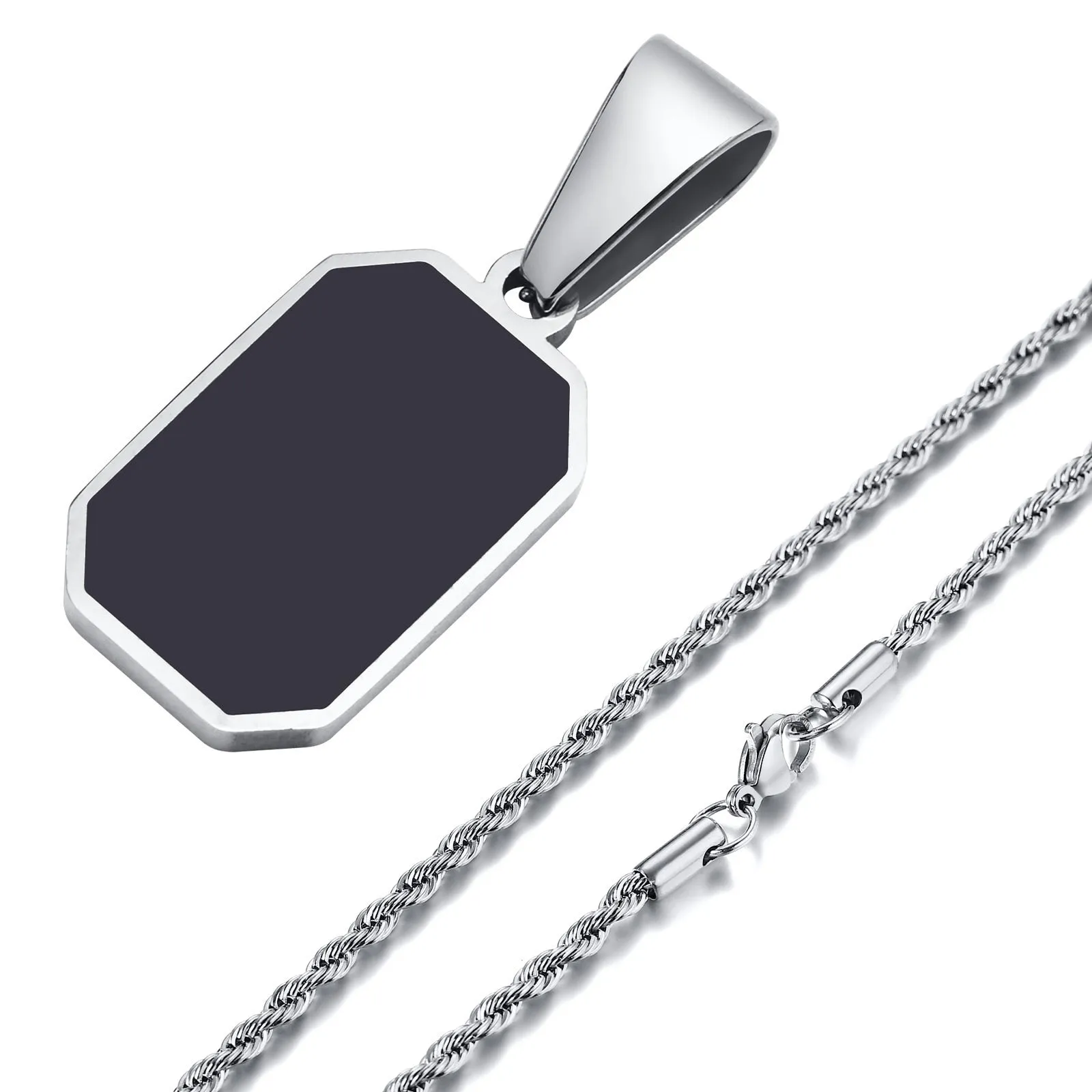 Black Enamel Rectangle Pendant Necklace