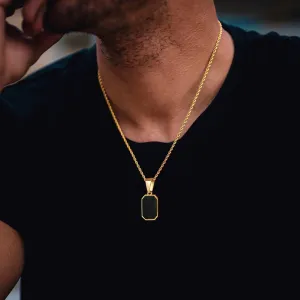Black Enamel Rectangle Pendant Necklace