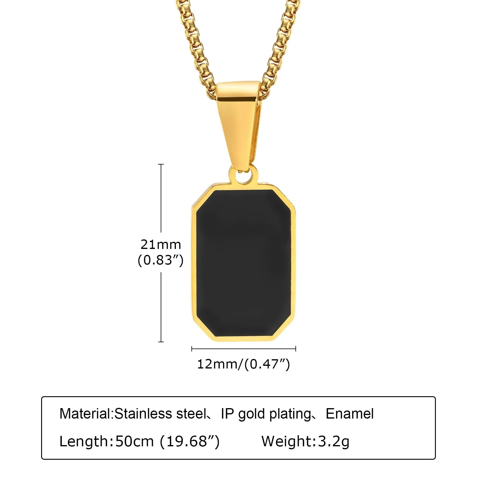 Black Enamel Rectangle Pendant Necklace