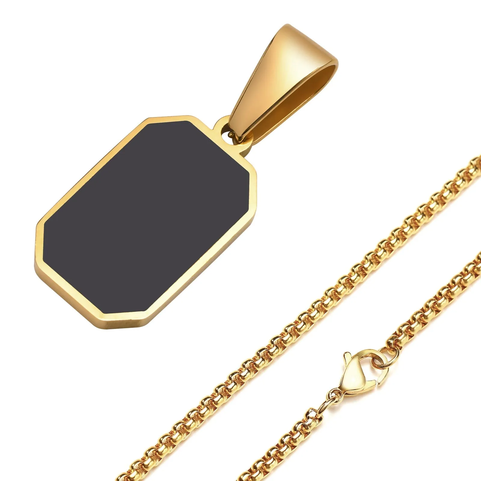 Black Enamel Rectangle Pendant Necklace