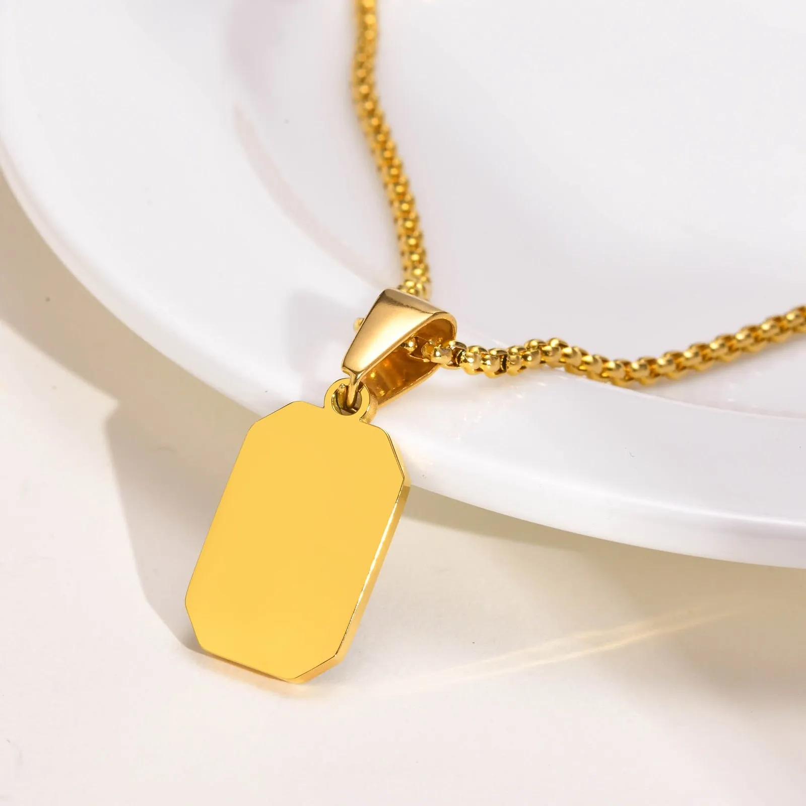 Black Enamel Rectangle Pendant Necklace