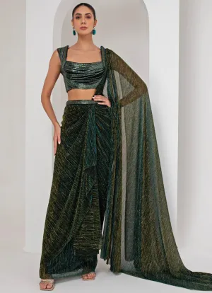 Black Pre-Draped Crepe Saree