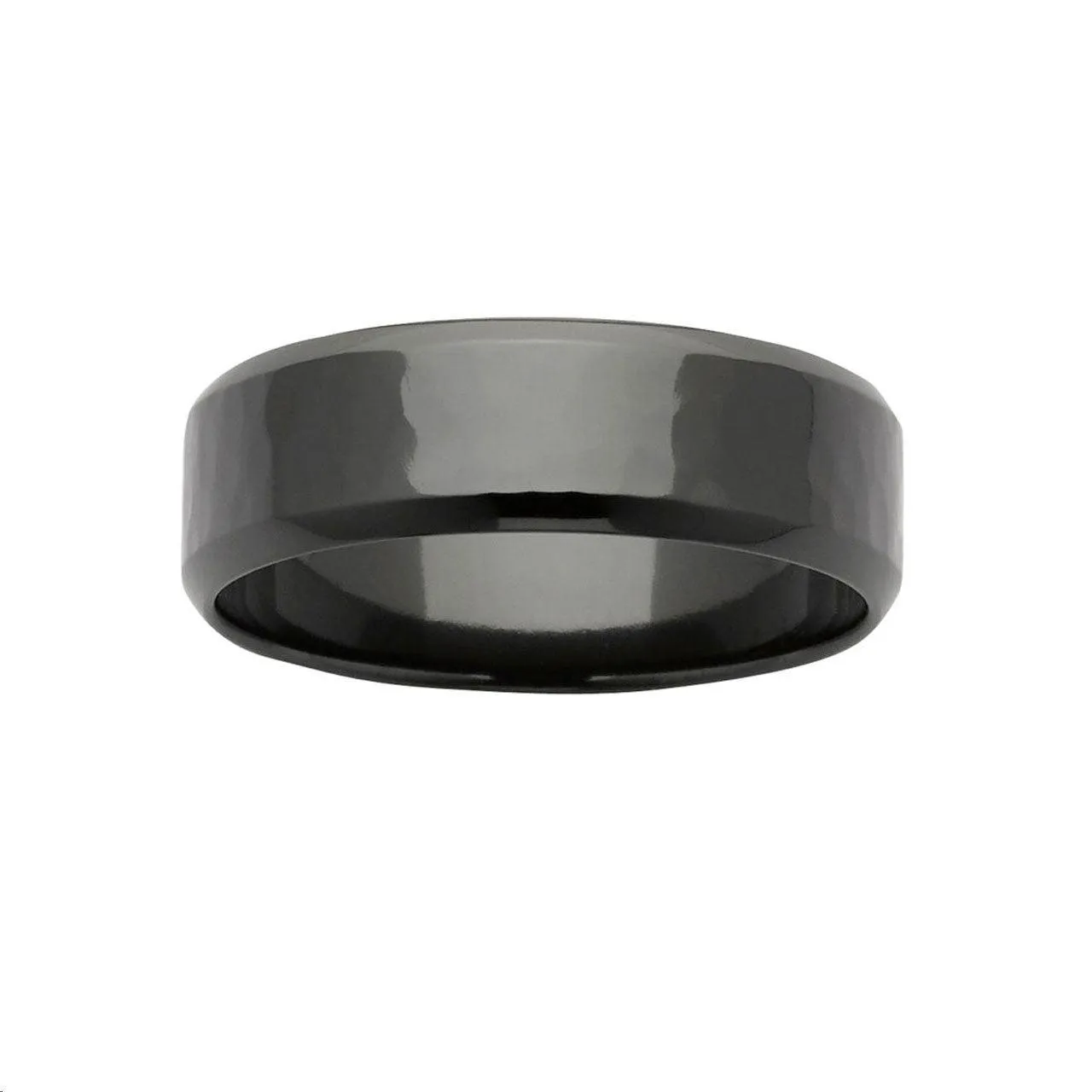 Black Zircon Hammered Wedding Ring - WD570Z-7