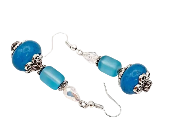 Blue artistic lampwork beaded earrings