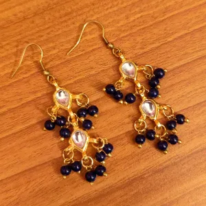 BLUE KUNDAN POLKI HOOP EARRINGS
