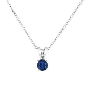 Blue Sapphire and Diamond Accent White Gold Pendant Necklace